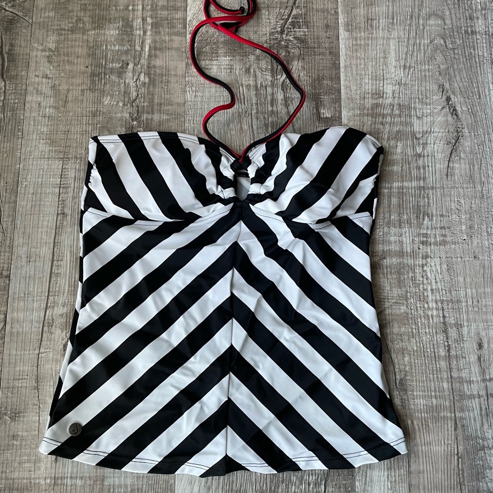 Striped Black and White Halter Swim Top